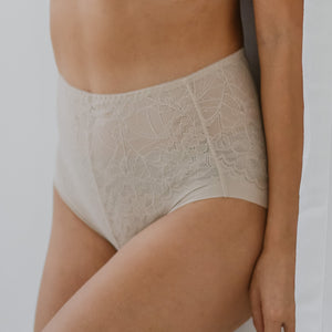 Premium Lace High-Rise Butthugger in Almond Nude