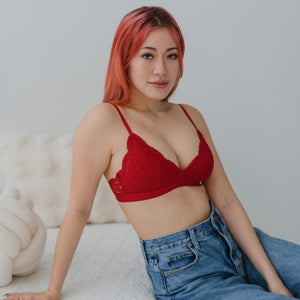 Lace Blossom! Lightly-Lined Bralette in Ruby Red