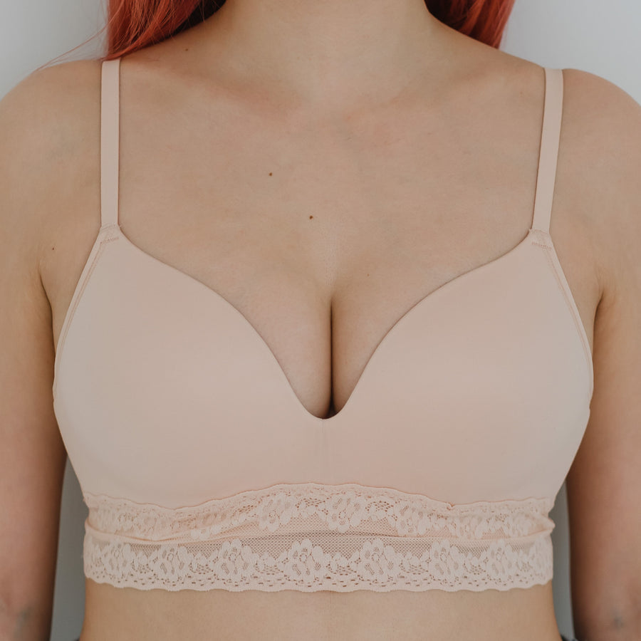 The Softest! Lacey Wireless T-Shirt Bra in Misty Nude