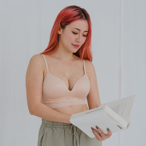 The Softest! Lacey Wireless T-Shirt Bra in Misty Nude