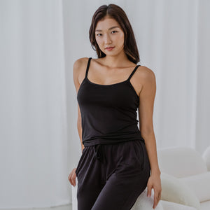 Everyday Bra-less Modal® Fabric Camisole Bra Top in Black (With In-Built Cups)