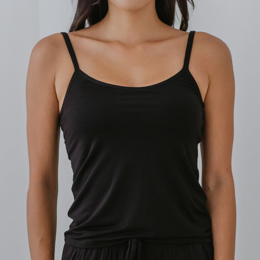 Everyday Bra-less Modal® Fabric Camisole Bra Top in Black (With In-Built Cups)