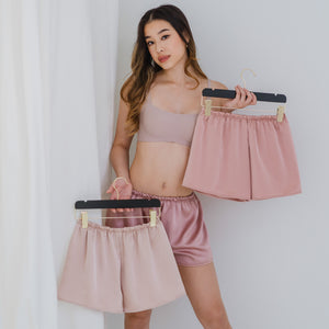 Luxurious Cooling Crease-less Satin Shorts in Shimmering Blush