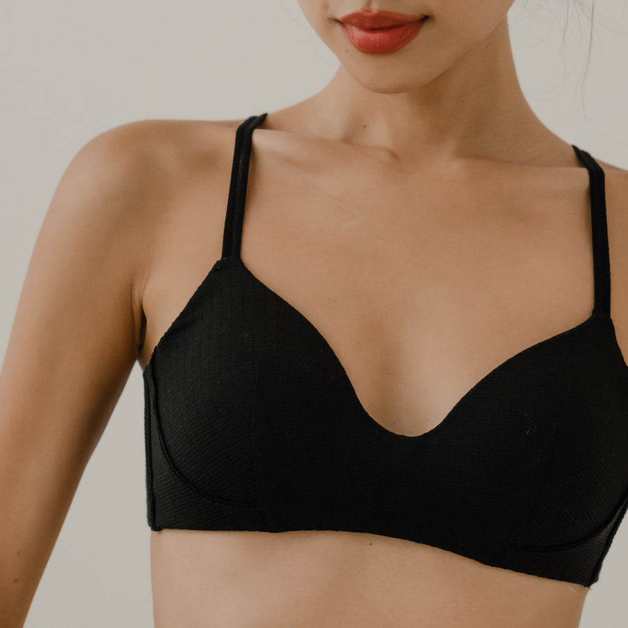 On Cloud Nine! Modal Soft-Ripple Lightly-Lined Bralette in Black