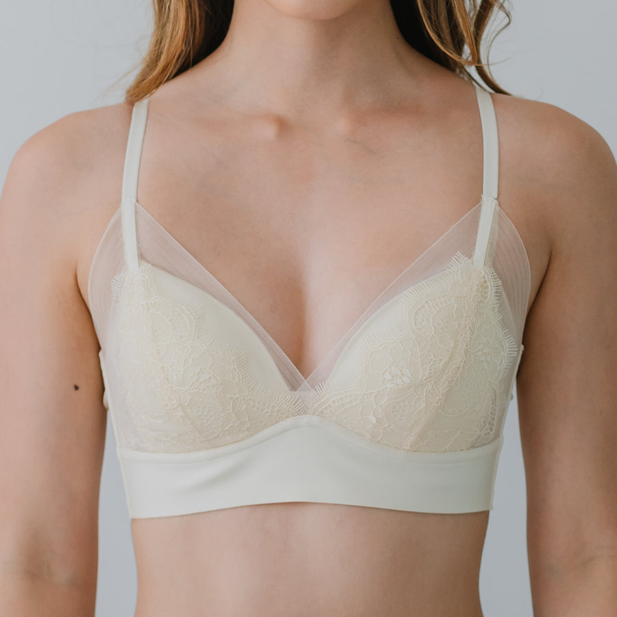 Feathery-Light Lace Mesh! Seamless Lightly-Lined Wireless Bra in Buttermilk
