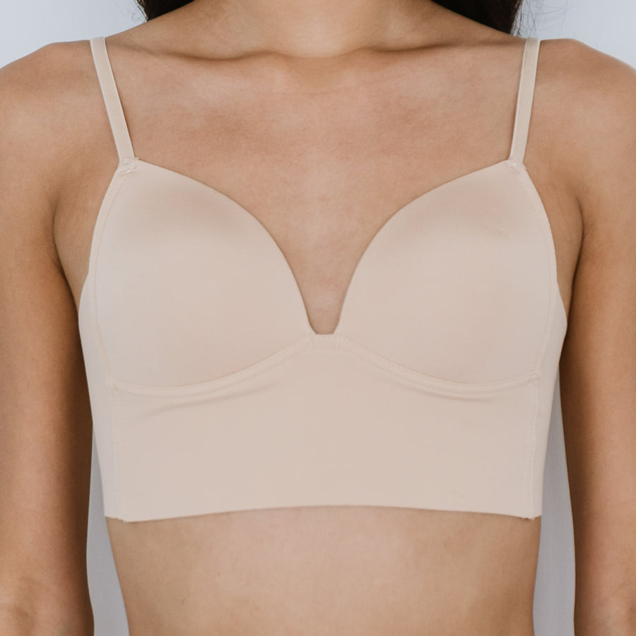 Seamless Longline Midi Bralette in Apricot Nude