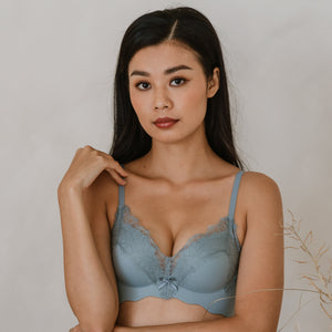 Buttery Lash-Lace! Seamless Super Push Up Wireless Bra in Dusty Sky