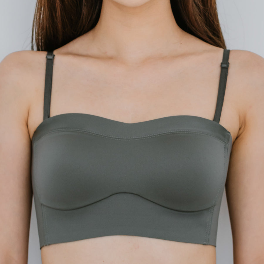 Minimalist Lightly-Lined Seamless Midi Strapless Wireless Bra V2 in Soft Grey