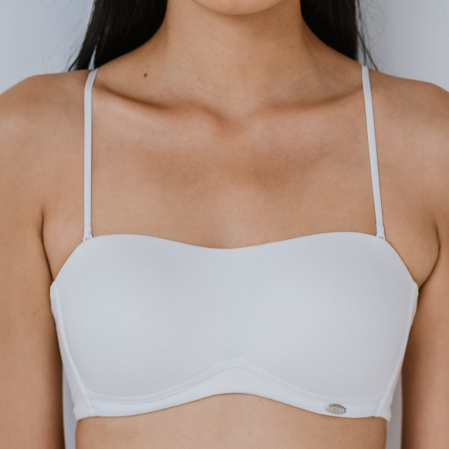 Modal Cotton! Lightly-Lined Anti-Slip Strapless Wireless Bra in White (Size XL Only)