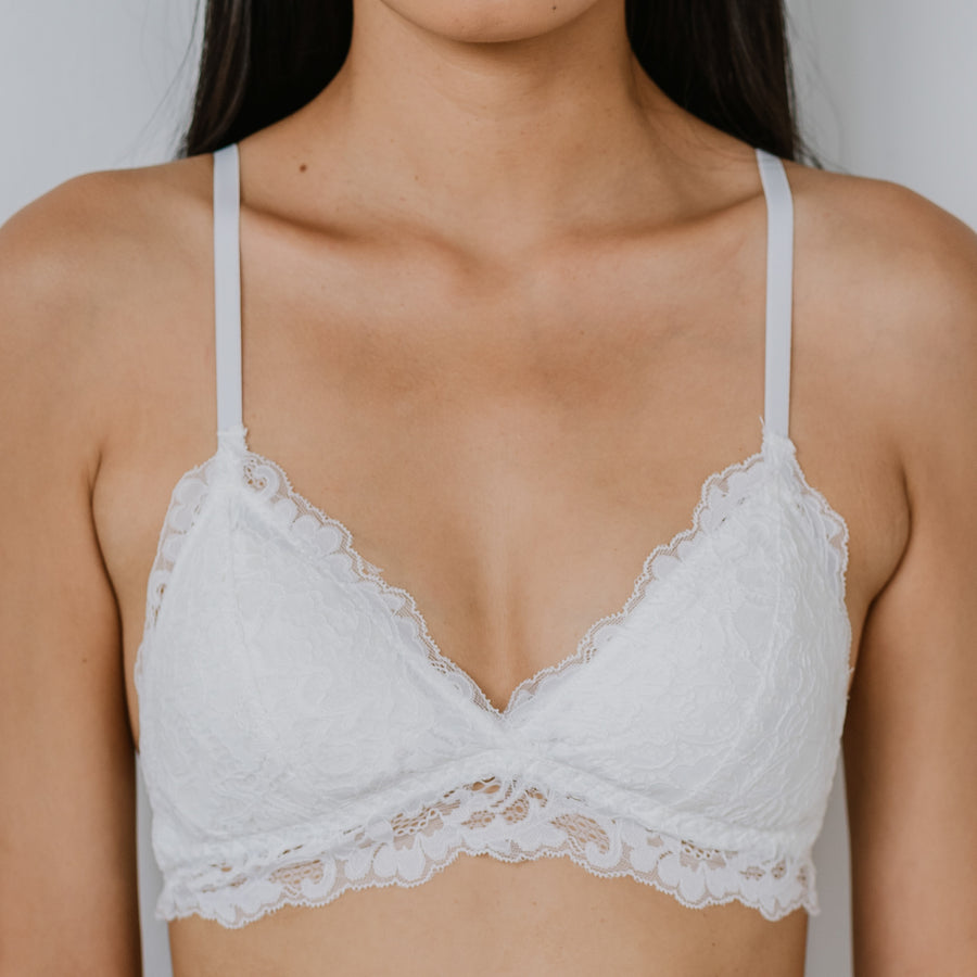 Waltz In Lace! Lightly-Lined Bralette in White (Size XL Only)
