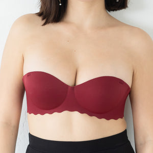 Ooom-pha-licous Scallop 2-Way Wireless Super Push Up Bra in Red (Size XL Only)