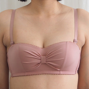 Ribbon Lace Trim Wireless Strapless Bra in Pink (Size S & M Only)