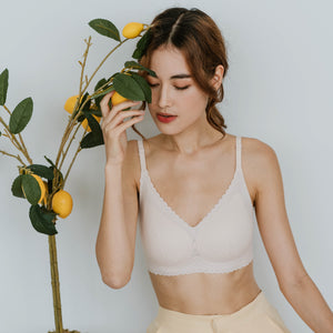 Lace Meets Comfort Seamless Wireless Bra in Blush Nude (Size M Only)