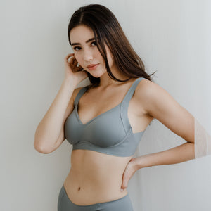 Seriously Comfy Push Up Seamless Wireless Bra in Dusty Blue (Size XL Only)