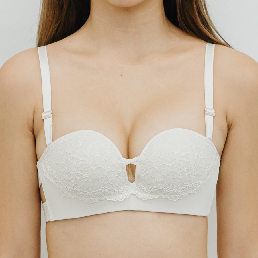 Laced It Up! V2.0 Non-Slip Strapless Push Up Bra in Ivory White (Size L & XL Only)