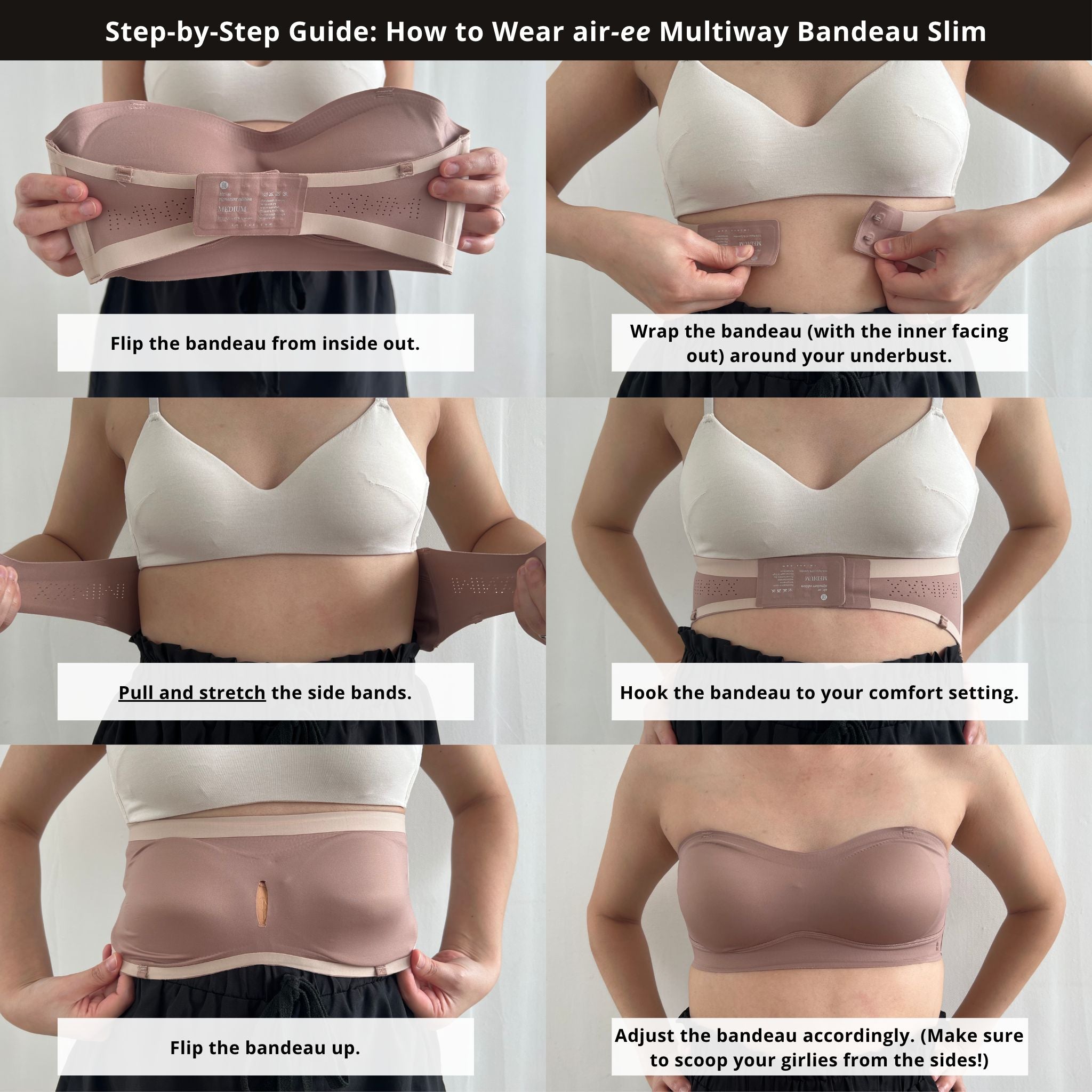 Guide to wearing the air-ee Multi-Way Bandeau Slim (Signature Edition)