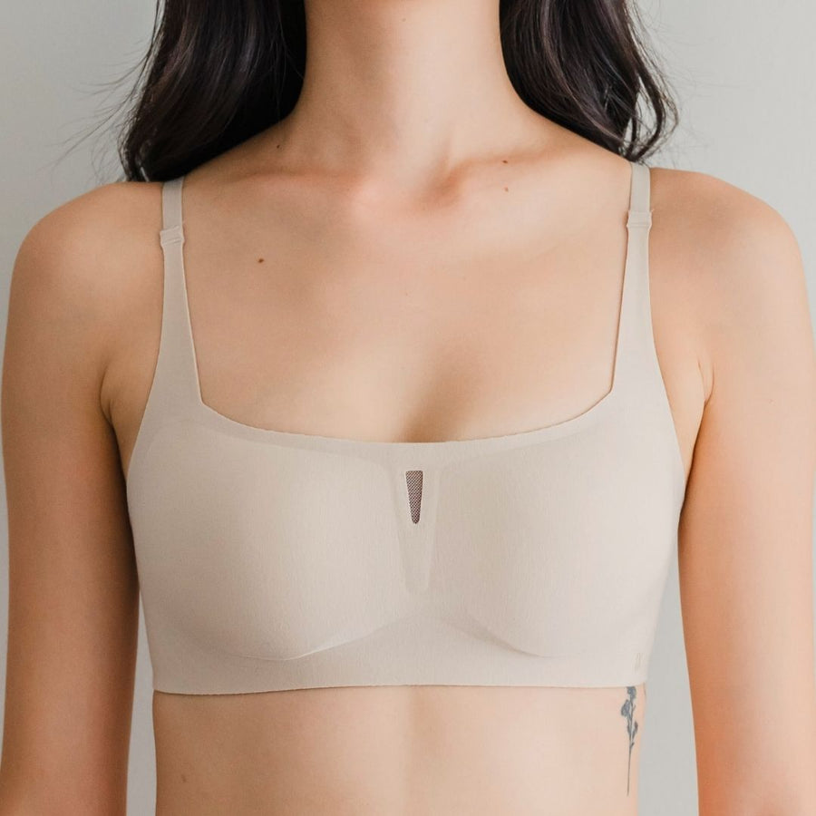 air-ee Cotton Square Neck Seamless Bra in Almond Nude (Machine Wash Edition)