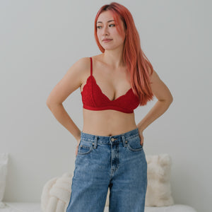 Lace Blossom! Lightly-Lined Bralette in Ruby Red