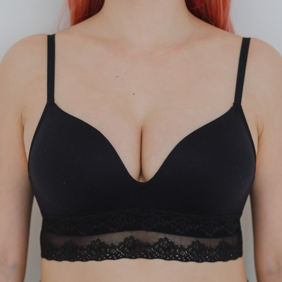 The Softest! Lacey Wireless T-Shirt Bra in Black