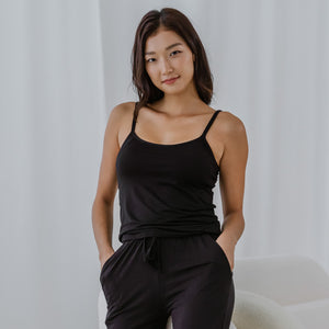 Everyday Bra-less Modal® Fabric Camisole Bra Top in Black (With In-Built Cups)