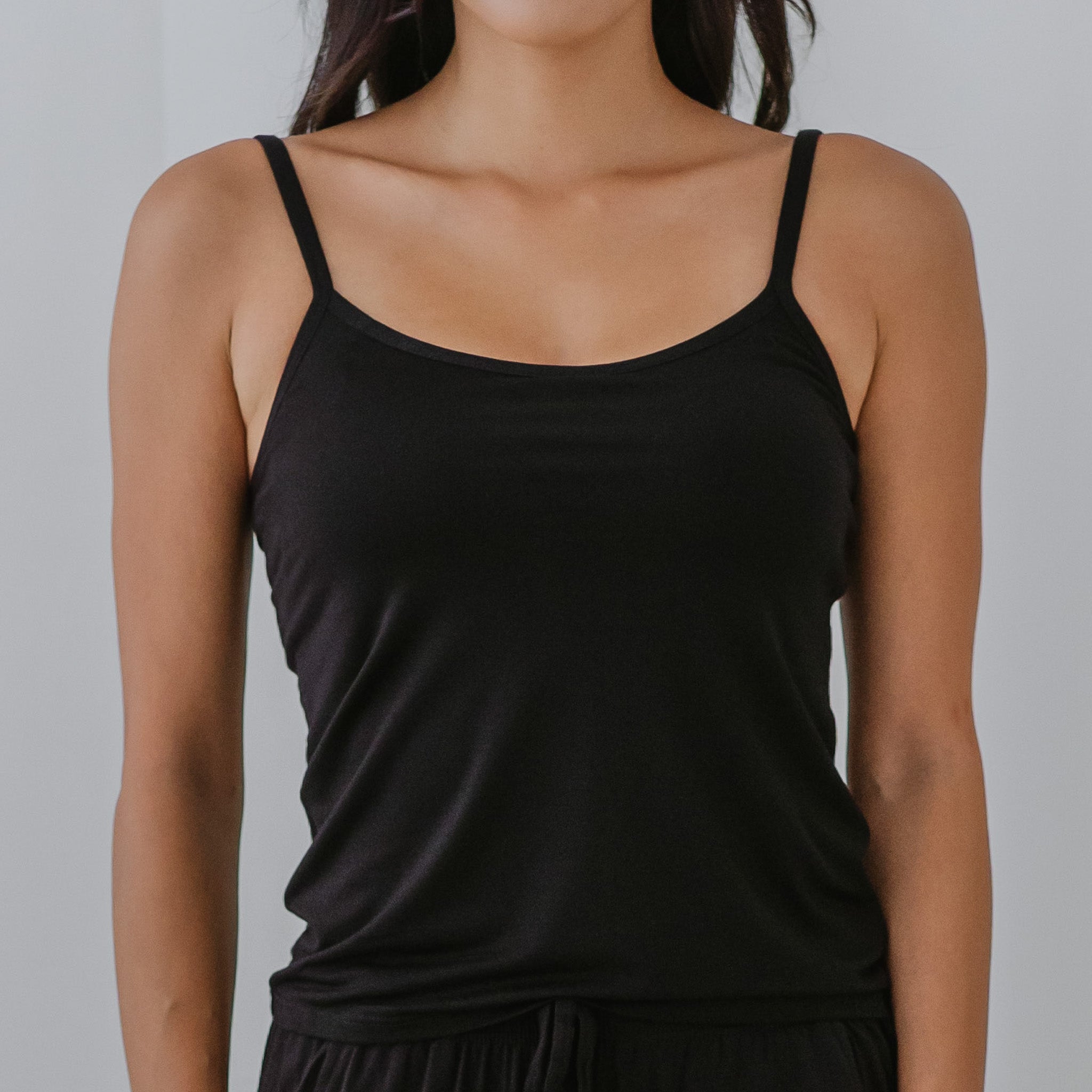Everyday Bra-less Modal® Fabric Camisole Bra Top in Black (With In-Bui
