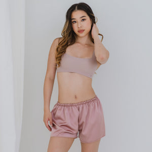 Luxurious Cooling Crease-less Satin Shorts in Shimmering Blush