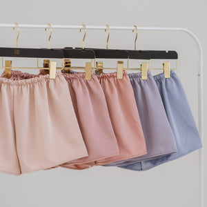 Luxurious Cooling Crease-less Satin Shorts in Stormy