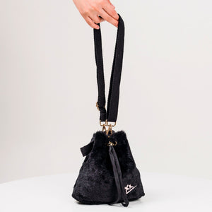 2-Way Furry Bucket Bag in Black