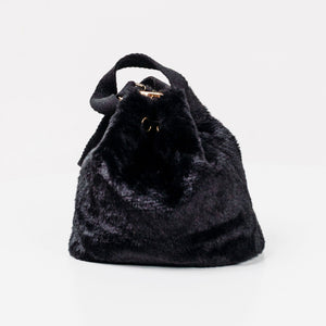 2-Way Furry Bucket Bag in Black