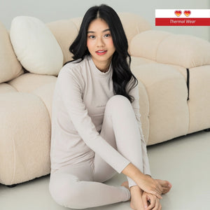 HeatHug! Thermal 2-in-1 Long Sleeve with In-Built Bra Top in Winter Greige