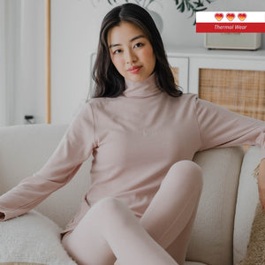 HeatHug! Thermal 2-in-1 Turtle Neck Long Sleeve with In-Built Bra Top in Winter Blush
