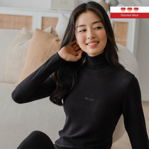 HeatHug! Thermal 2-in-1 Turtle Neck Long Sleeve with In-Built Bra Top in Black
