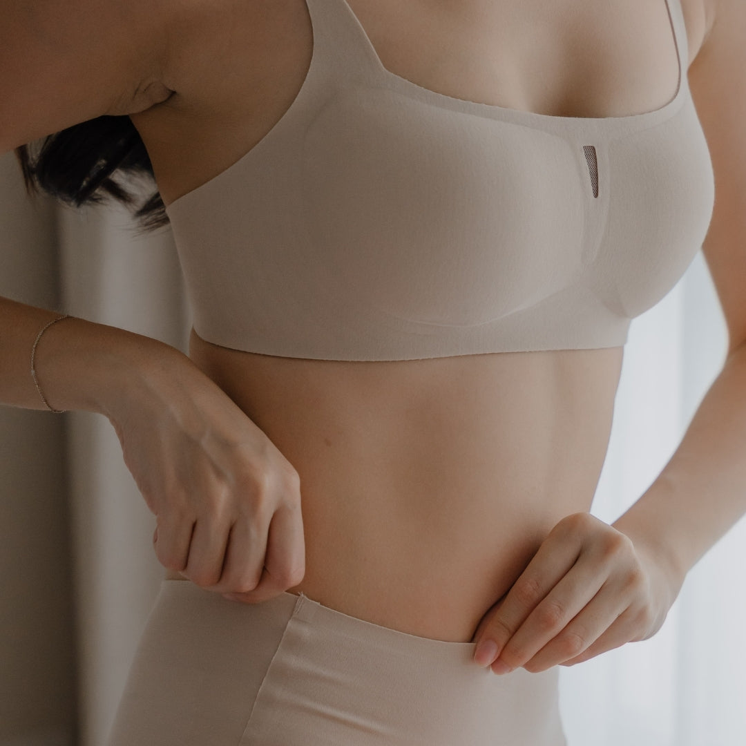 air-ee Cotton Square Neck Seamless Bra in Almond Nude (Machine Wash Edition)