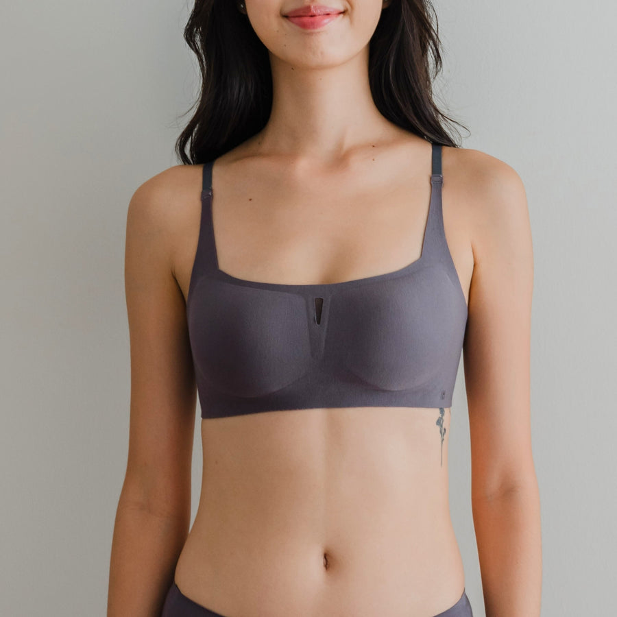 air-ee Cotton Square Neck Seamless Bra in Charcoal (Machine Wash Edition) *Limited Edition