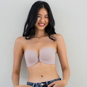 365 Front Clasps Anti-Slip Seamless Strapless Wireless Bra in Creamy Sakura