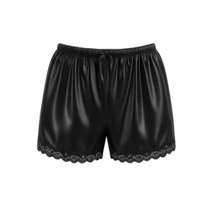 Soft Bloom Satin Lounge Shorts in Black