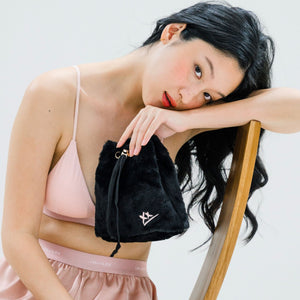 2-Way Furry Bucket Bag in Black