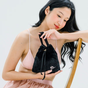 2-Way Furry Bucket Bag in Black