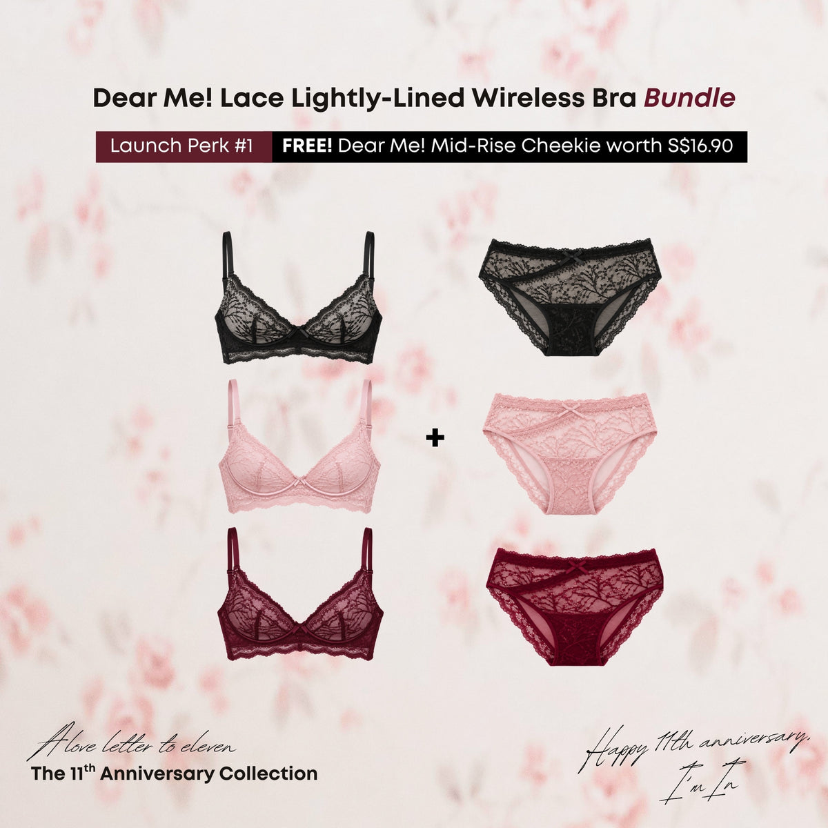 Dear Me! Lace Lightly-Lined Wireless Bra Bundle [FREE Dear Me! Cheekie worth S$16.90]