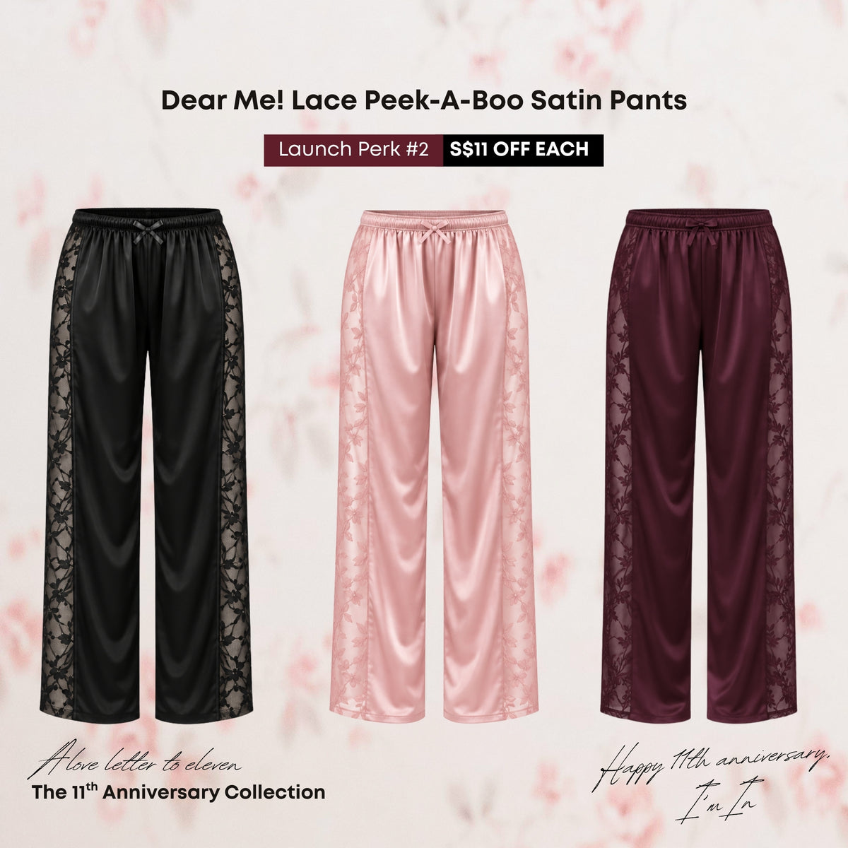Dear Me! Lace Peek-A-Boo Satin Pants