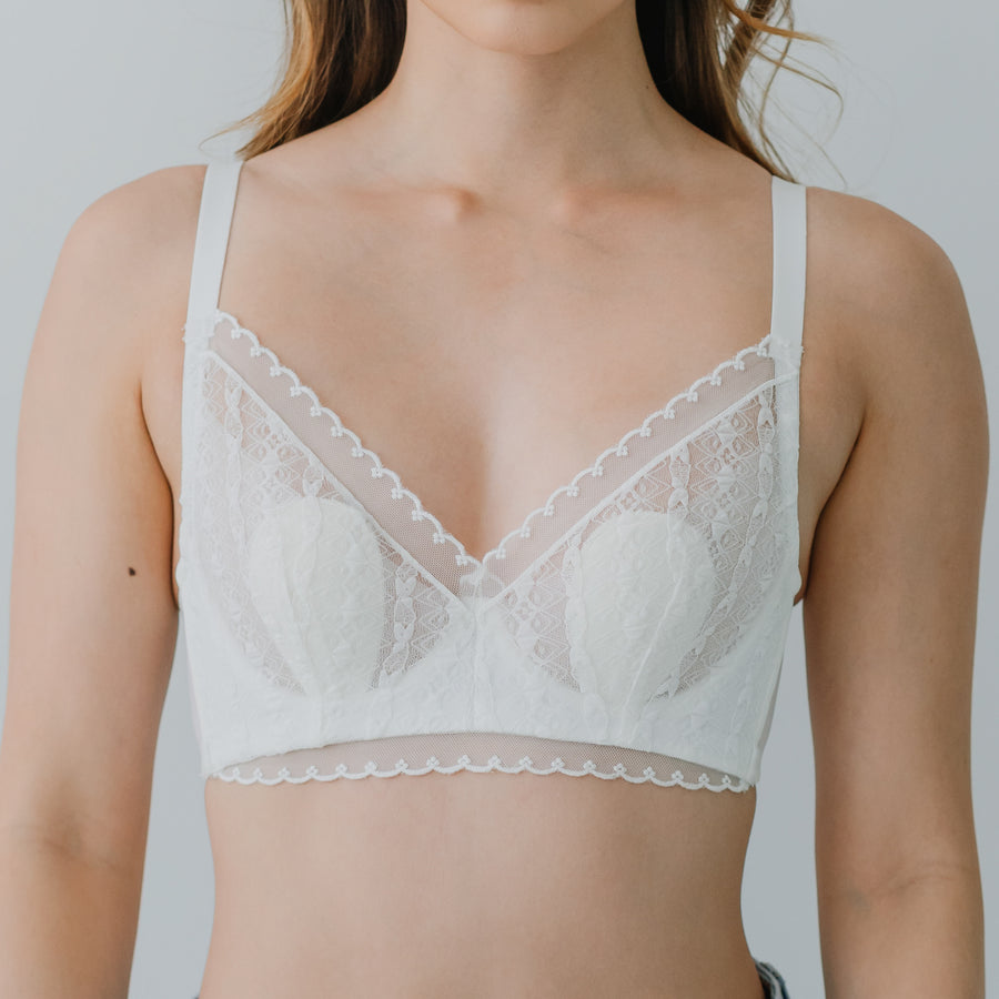 Feathery-Light Lace Mesh! Unlined Bra in Icing