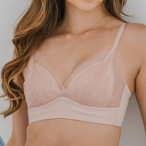 Feathery-Light Lace Mesh! Seamless Lightly-Lined Wireless Bra in Cherry
