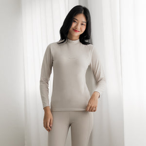 HeatHug! Thermal 2-in-1 Long Sleeve with In-Built Bra Top in Winter Greige