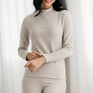 HeatHug! Thermal 2-in-1 Long Sleeve with In-Built Bra Top in Winter Greige