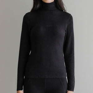 HeatHug! Thermal 2-in-1 Turtle Neck Long Sleeve with In-Built Bra Top in Black