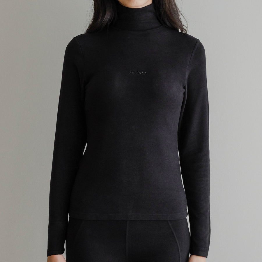 HeatHug! Thermal 2-in-1 Turtle Neck Long Sleeve with In-Built Bra Top in Black