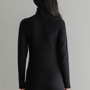 HeatHug! Thermal 2-in-1 Turtle Neck Long Sleeve with In-Built Bra Top in Black