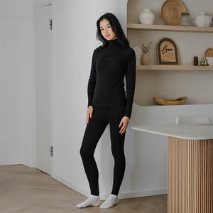 HeatHug! Thermal 2-in-1 Turtle Neck Long Sleeve with In-Built Bra Top in Black