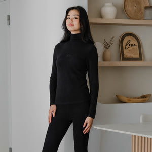 HeatHug! Thermal 2-in-1 Turtle Neck Long Sleeve with In-Built Bra Top in Black
