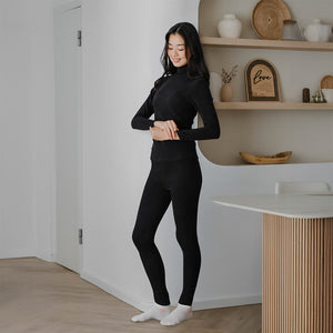HeatHug! Thermal 2-in-1 Turtle Neck Long Sleeve with In-Built Bra Top in Black